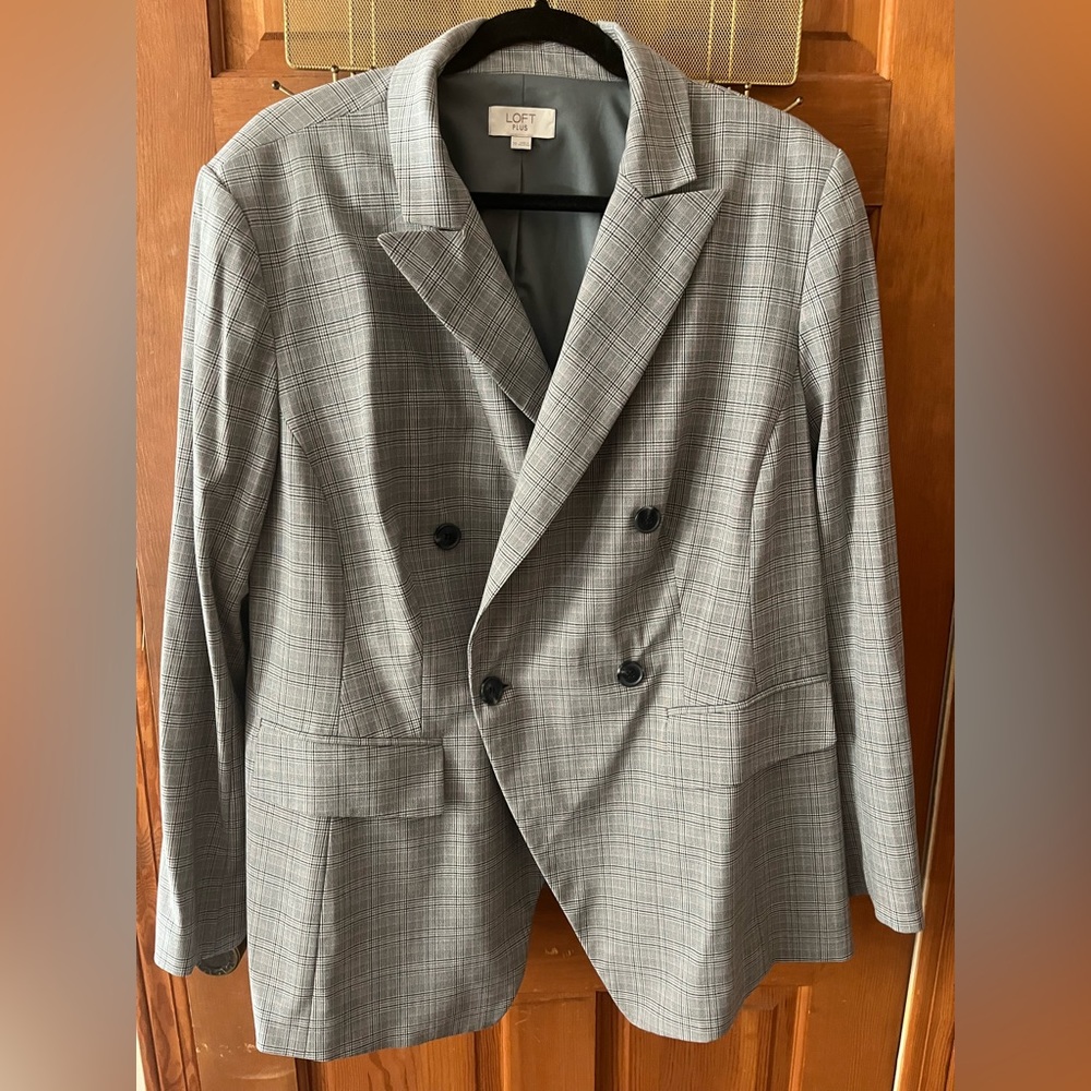 LOFT plus plaid double breasted blazer - Picture 2 of 5
